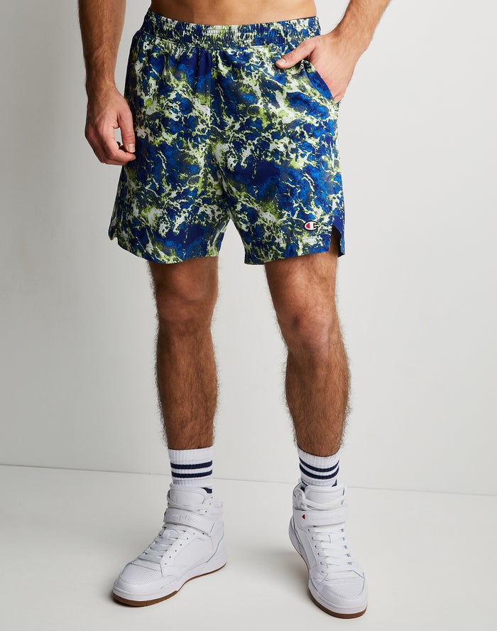 Champion Herre Shorts Blå/Grøn - Sport Print No Liner - Danmark BFJ-071859